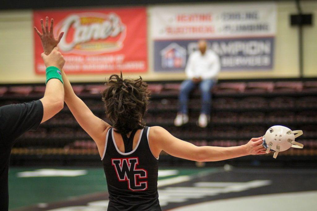 Senior four-year letterman Ollie Ridling wins against Harker Heights in the semifinals 6A regionals at Blossom gym and advance to state meet in Austin. 